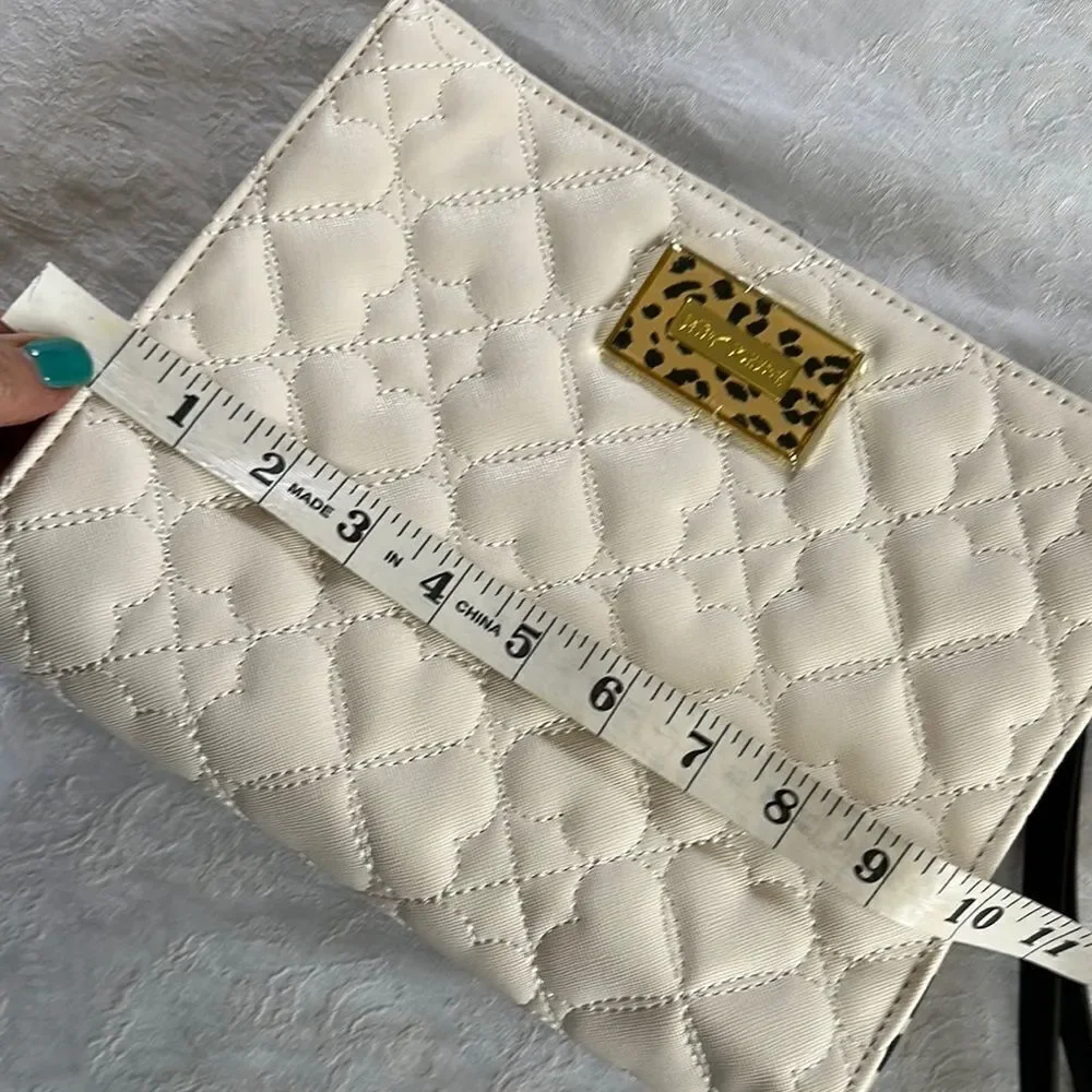 Betsey Johnson Cream Quilted Heart Clutch Cheetah Print